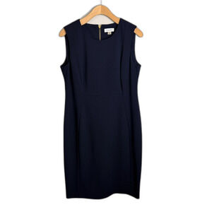 Calvin Klein Navy Blue Sheath Dress Sleeveless Zip Back Size 14P